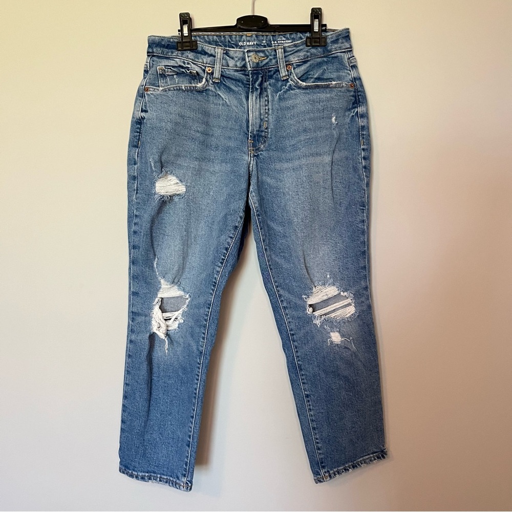 Old Navy Blue Ankle Cropped Jeans Distressed 10